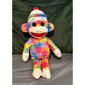 Ty Beanie Sock Monkey RARE Puzzle Autism 9" Tall  2013 Retired HTF